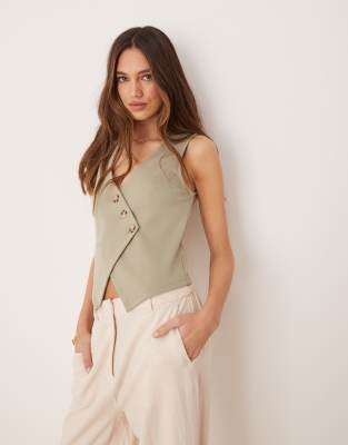 ASOS DESIGN - Asymmetrisch geschnittenes Westen-Top aus Jersey-Twill in Salbeigrün