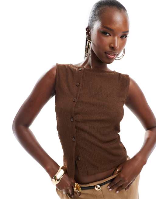 ASOS DESIGN - Asymmetrisch gilet met textuur in chocoladebruin