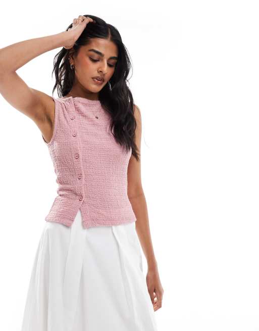 ASOS DESIGN - Asymmetrisch gilet met textuur in roze