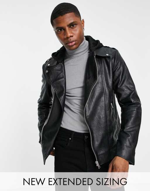 ASOS DESIGN - Asymmetrisch jack van imitatieleer met capuchon in zwart