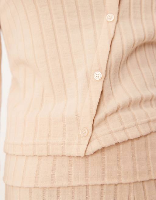 ASOS DESIGN - Asymmetrisch loungevest met brede ribbels in stone, 3 van 4