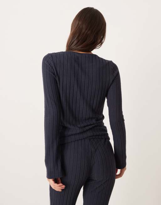 ASOS DESIGN - Asymmetrisch vest met brede ribbels in marineblauw, 2 van 4
