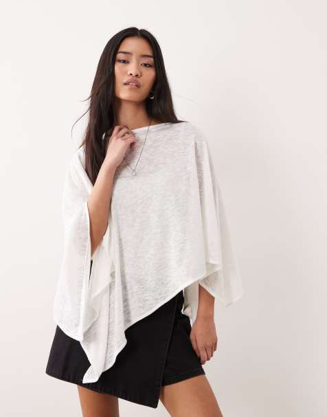 ASOS DESIGN - Asymmetrische cape van doorschijnende oneffen stof in ecru - view 1