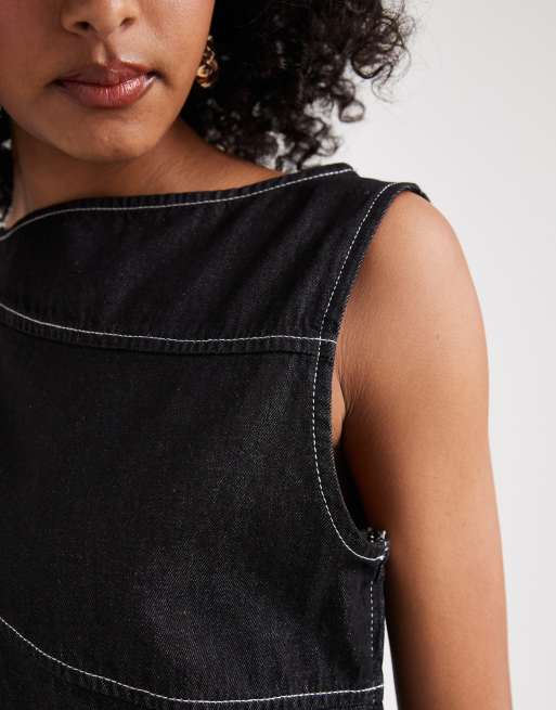 ASOS DESIGN - Asymmetrische denim top met zichtbare naden in zwart/ecru, 3 van 4