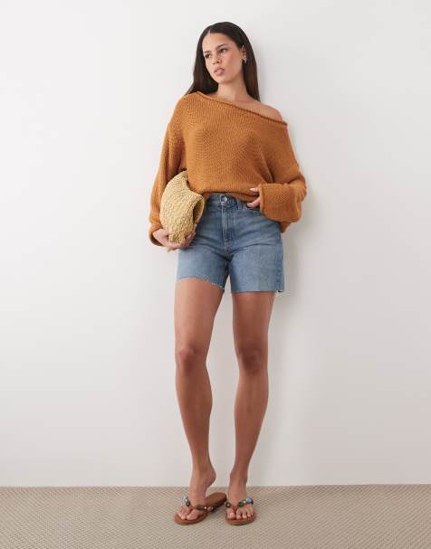 ASOS DESIGN - Asymmetrische gebreide trui in toffeebruin - view 1