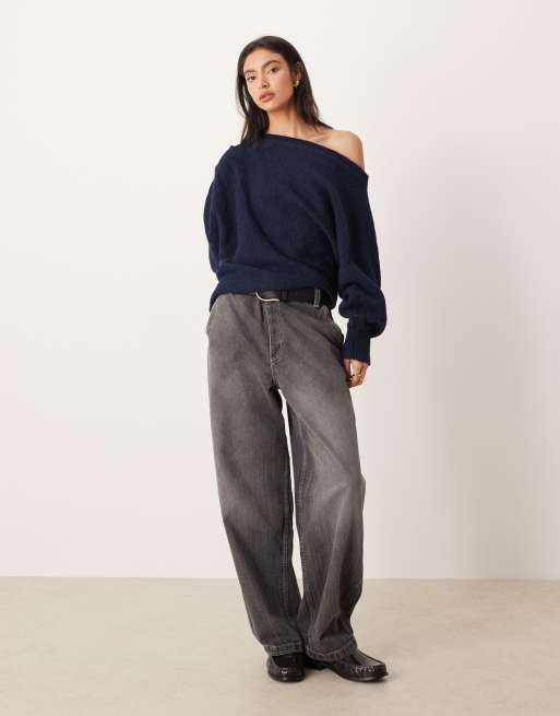 ASOS DESIGN - Asymmetrische gedrapeerde trui in marineblauw, 4 van 4