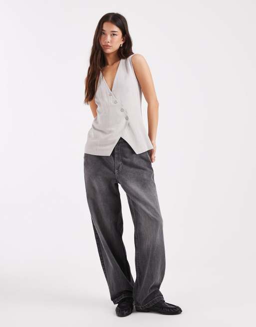 ASOS DESIGN - Asymmetrische gilet met overslag in linnenlook, 2 van 4