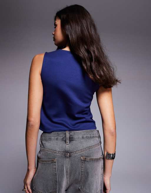 ASOS DESIGN - Asymmetrische gilettop van jersey in marineblauwe keperstof, 3 van 4