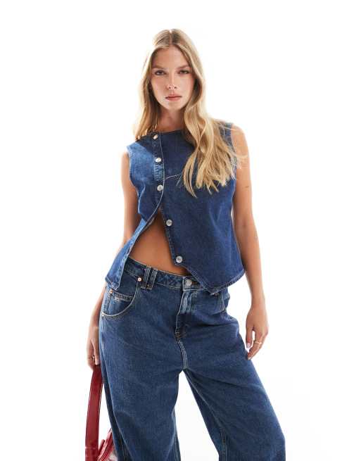 ASOS DESIGN – Asymmetrische Jeansweste in Indigoblau, 3 von 4