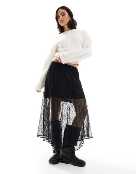 ASOS DESIGN - Asymmetrische kanten midi rok met overlay in zwart - view 1