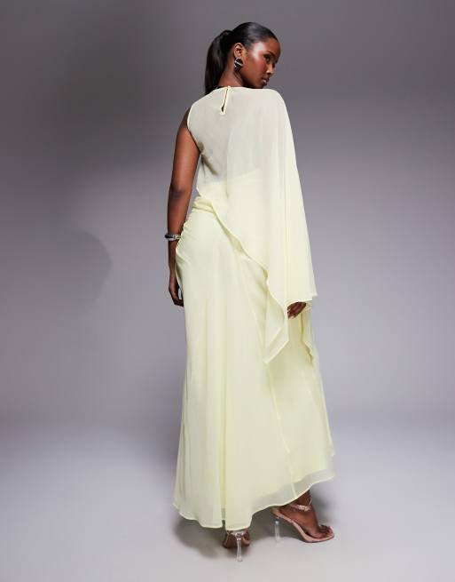 ASOS DESIGN - Asymmetrische maxi jurk met gedrapeerde vleermuismouw in lichtgeel, 3 van 4