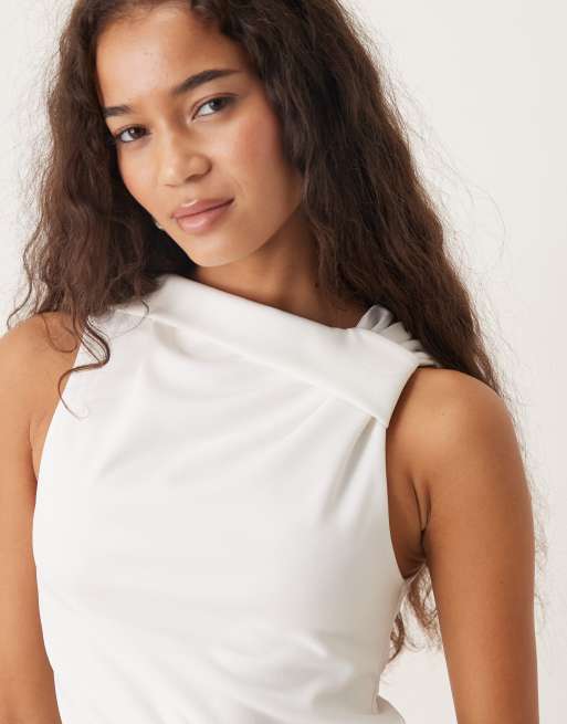 ASOS DESIGN - Asymmetrische mouwloze top met knoop in wit, 3 van 4