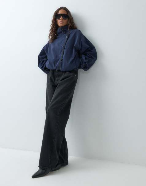 ASOS DESIGN asymmetrische Oversize-Bomberjacke mit Stehkragen in Marineblau - view 1