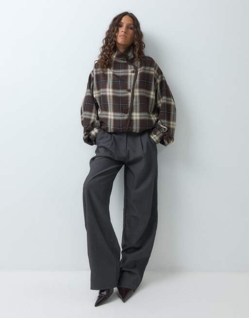 ASOS DESIGN asymmetrische oversized bomberjack met opstaande kraag, lichtgewicht, geruit, 4 van 5