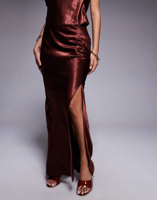ASOS DESIGN - Asymmetrische rok met siernaden in bruin, deel van co-ord set, 2 van 5