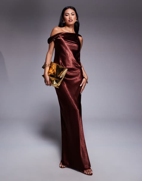 ASOS DESIGN - Asymmetrische rok met siernaden in bruin, deel van co-ord set - view 1