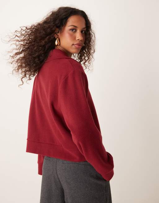 ASOS DESIGN – Asymmetrische, sehr weiche Oversize-Jacke in Burgunderrot mit Kragen, 4 von 4