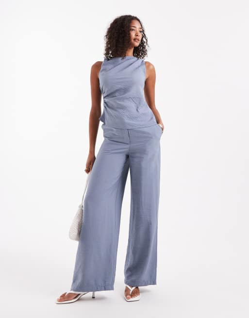 ASOS DESIGN - Asymmetrische top met draaidetail in blauw, deel van co-ord set, 3 van 4