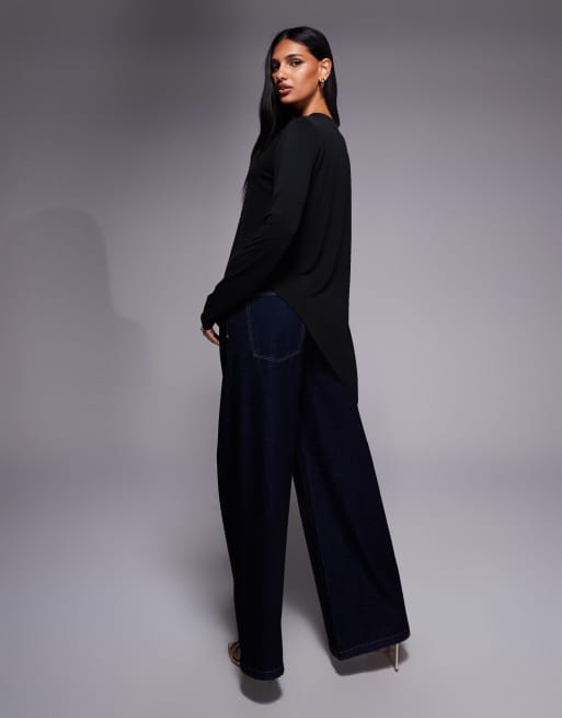 ASOS DESIGN - Asymmetrische top met lange mouwen in zwart, 4 van 4