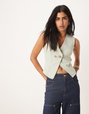 ASOS DESIGN - Asymmetrische Weste in Salbeigrün