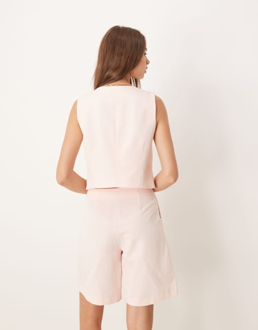 ASOS DESIGN – Asymmetrische Wickelweste aus Leinenmix in Rosa, Kombiteil, 4 von 4