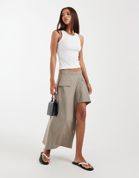 ASOS DESIGN – Asymmetrischer, eleganter Rock in Steinbeige - view 1
