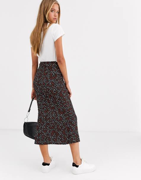 ASOS DESIGN – Asymmetrischer, geblümter Midirock mit Tierfellmuster