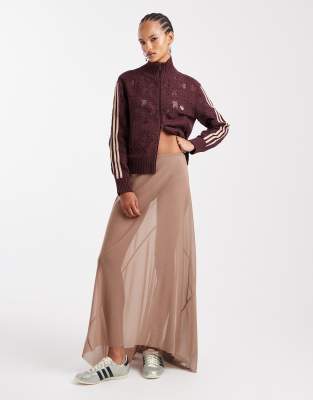 ASOS DESIGN - Asymmetrischer Maxirock aus Netzstoff in Steinbeige-Neutral