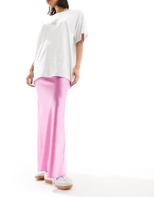 ASOS DESIGN – Asymmetrischer Maxirock aus Satin in Rosa