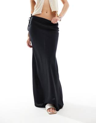 ASOS DESIGN - Asymmetrischer Maxirock in Schwarz aus Leinenmix