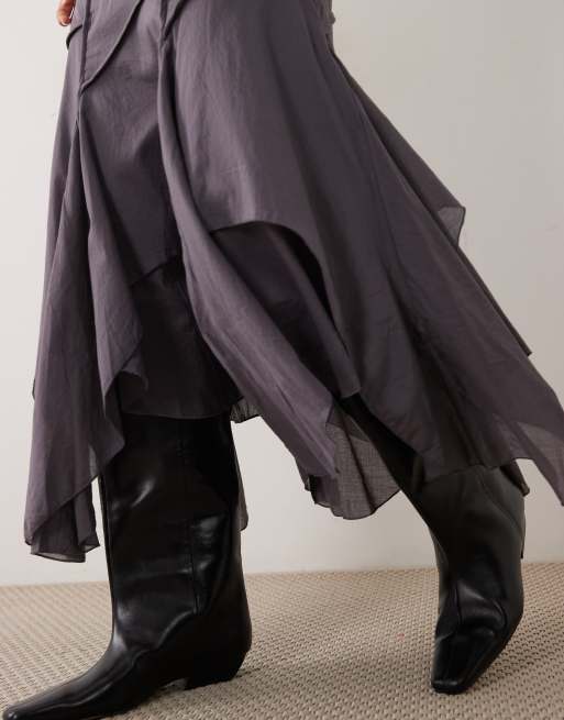 ASOS DESIGN asymmetrischer Midirock mit Nahtdetails in Anthrazit, 4 von 5