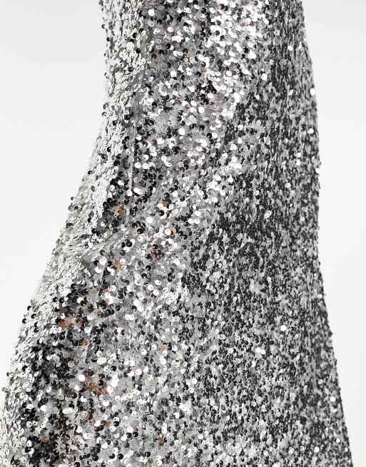 ASOS DESIGN – Asymmetrischer Pailletten-Midirock in Silber, 3 von 4