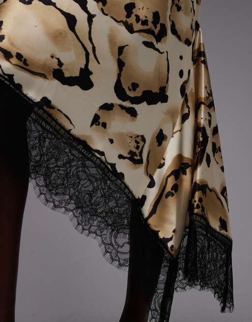 ASOS DESIGN – Asymmetrischer Rock aus Satin mit Animal-Print und Spitzenbesatz, 2 von 5