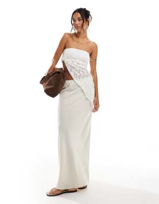 ASOS DESIGN – Asymmetrischer Satin-Maxirock in Austerngrau