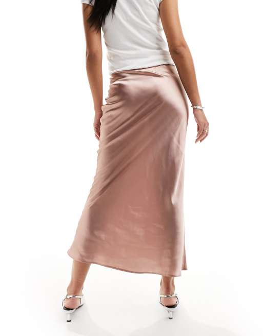 ASOS DESIGN – Asymmetrischer Satin-Midirock in Altrosa, 2 von 5