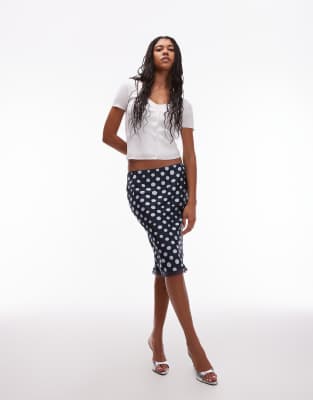 ASOS DESIGN - Asymmetrischer Satin-Midirock mit Spitzen-Besatz und Punktemuster-Bunt