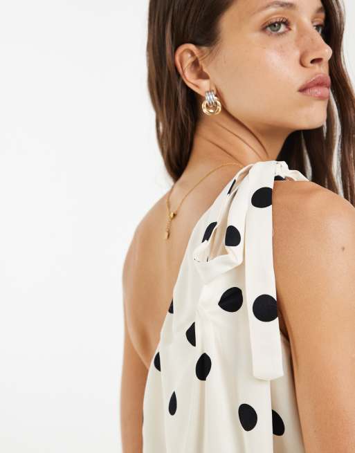 ASOS DESIGN – Asymmetrisches Camisole aus Satin in Cremeweiß mit Polka Dots, Kombiteil, 4 von 4
