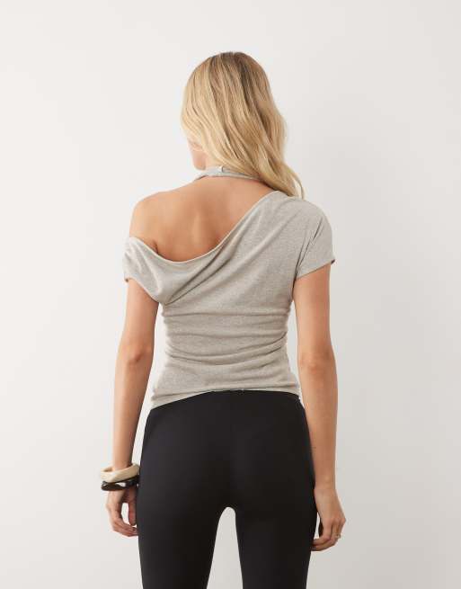 ASOS DESIGN asymmetrisches Drapé-Top mit Raffungen in Silber-Metallic, 4 von 4