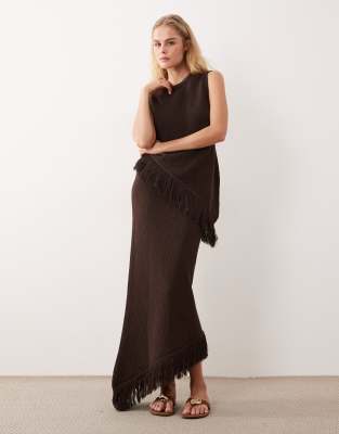ASOS DESIGN - Asymmetrisches Fransen-Oberteil aus Strick in Braun, Kombiteil-Brown