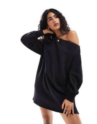 ASOS DESIGN - Asymmetrisches, kurzes Sweatshirt-Kleid in Schwarz