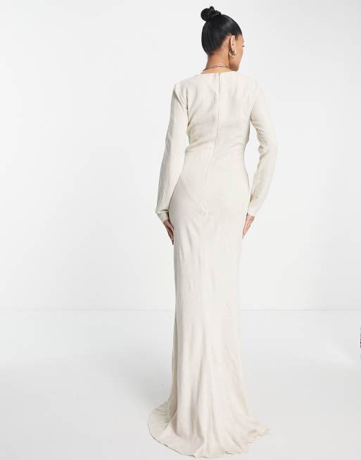 ASOS DESIGN – Asymmetrisches, langärmliges Maxikleid in Steingrau mit verdrehtem Design vorne, 2 von 4