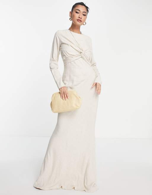 ASOS DESIGN – Asymmetrisches, langärmliges Maxikleid in Steingrau mit verdrehtem Design vorne, 3 von 4