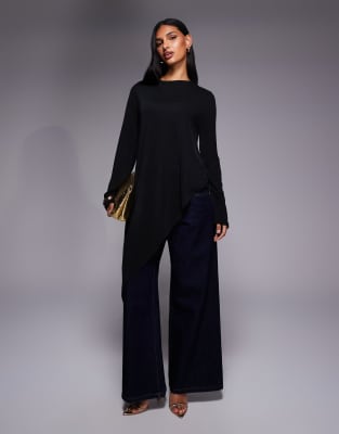ASOS DESIGN - Asymmetrisches, langärmliges Oberteil in Schwarz