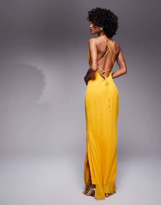 ASOS DESIGN – Asymmetrisches Maxikleid in Senfgelb mit hinten überkreuzten Riemchen, 4 von 4