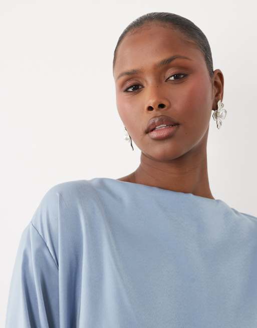 ASOS DESIGN asymmetrisches Maxikleid mit Oberteil und Blousonärmeln in Blau, 4 von 4
