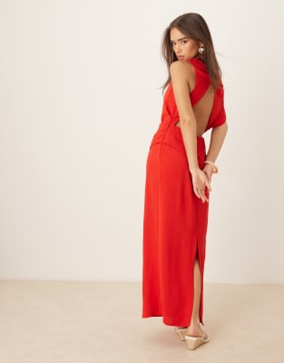 ASOS DESIGN - Asymmetrisches Midikleid in Rot mit verdrehter Rückseite