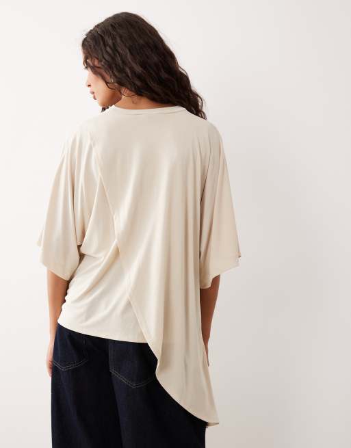 ASOS DESIGN – Asymmetrisches Modal-Oberteil in Cremeweiß mit locker fallendem Saum, 4 von 4