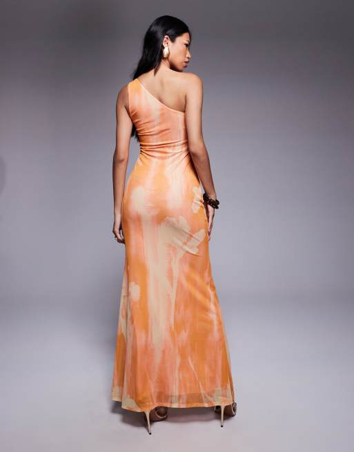 ASOS DESIGN – Asymmetrisches Netzstoff-Midikleid mit Blumenmuster, One-Shoulder-Träger und Schmetterlingdetails, 3 von 4