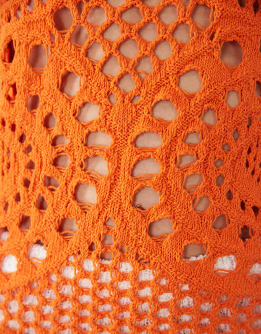 ASOS DESIGN – Asymmetrisches Oberteil aus Häkelstrick in Orange, 3 von 4