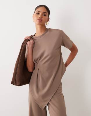 ASOS DESIGN - Asymmetrisches Oberteil aus Jersey-Twill in Steinbeige mit Zierfalten, Kombiteil-Marineblau